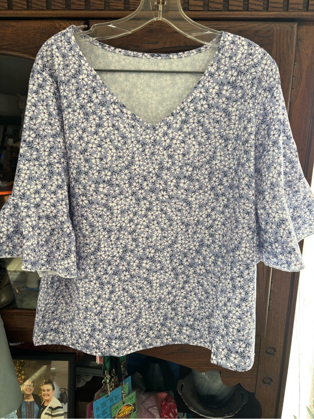 Floral V-Neck Women’s Top in Light Blue